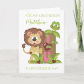 Carte Premier anniversaire de Grand-fils Cute Lion Photo (Devant)
