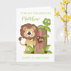 Carte Premier anniversaire de Grand-fils Cute Lion Photo