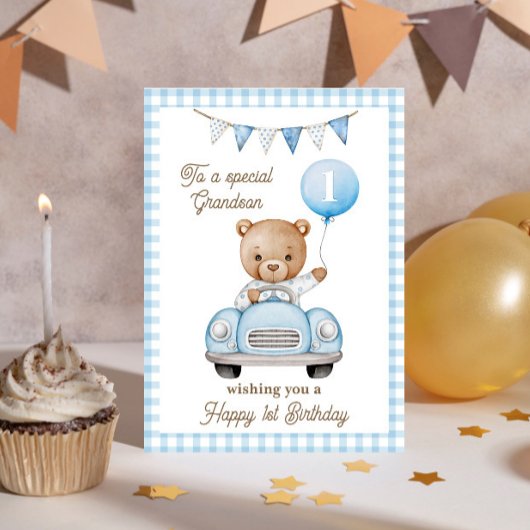 Carte Premier anniversaire de Grand-fils Teddy Bear Salu