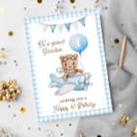 Carte Premier anniversaire de Grand-fils Teddy Bear Salu<br><div class="desc">Carte de voeux pour le premier anniversaire de l'ours en peluche de Grand-fils. Célébrez le premier anniversaire de votre grand-fils avec cette adorable aquarelle Teddy Bear. Customisez-le pour votre petit-fils ou ajoutez leur nom pour une touche personnalisée. Parfait pour les enfants, cette carte fantaisiste apporte des voeux joyeux et un...</div>