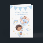 Carte Premier anniversaire de Grandson<br><div class="desc">1er Anniversaire au coeur de notre carte Grandson avec un beau poème à l'intérieur. Couverture illustrée à la main dans un thème bleu, Parfait pour un premier anniversaire, que ce peu probablement ne se rappellera pas mais grandira en voyant les photos et en entendant les histoires de bonnes chaussures Anniversaire...</div>