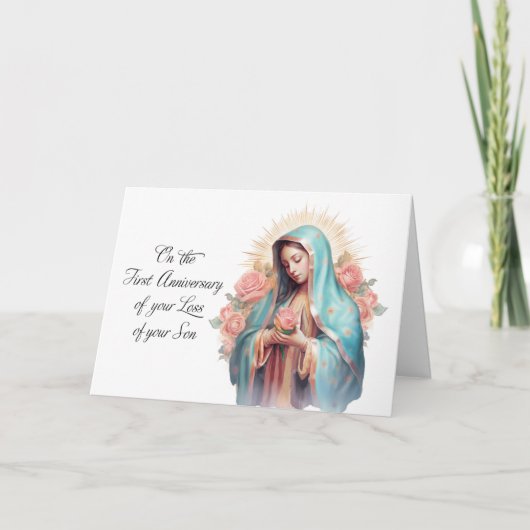 Carte Premier anniversaire de la perte de son béni Marie (Devant)
