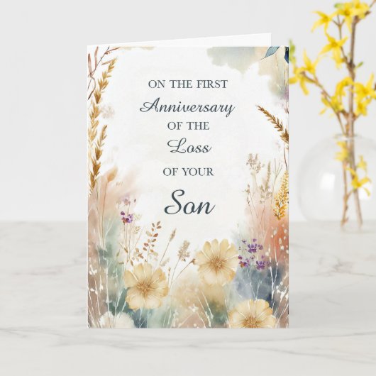 Carte Premier anniversaire de la perte du fils Fleurs sa (Fleur jaune)
