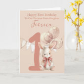 Carte Premier anniversaire de lapin  (Fleur jaune)
