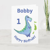 Carte Premier anniversaire Dinosaur Personnaliser le nom (Devant)