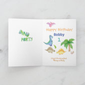 Carte Premier anniversaire Dinosaur Personnaliser le nom (Intérieur)