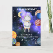 Carte Premier Anniversaire Espace Astronaute Galaxie Pla (Devant)