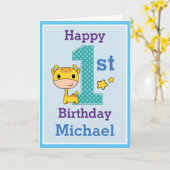 Carte Premier anniversaire garçon, Giraffe (Fleur jaune)