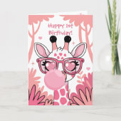Carte Premier anniversaire Giraffe rose bulle mignonne d (Devant)