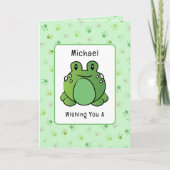 Carte Premier anniversaire mignon grenouille caricature  (Devant)