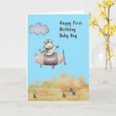 Carte Premier anniversaire pour un bébé garçon qui aime (Fleur jaune)