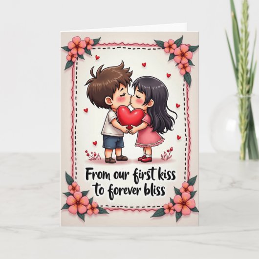 Carte Premier Baiser Couple Mignon (Devant)