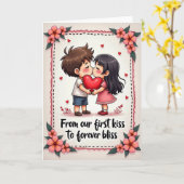 Carte Premier Baiser Couple Mignon (Fleur jaune)