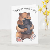 Carte Premier câlin de bébé ours mignon pour la fête des (Fleur jaune)