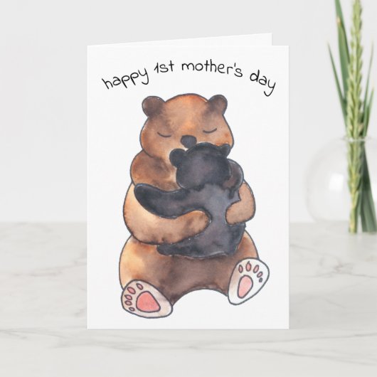 Carte Premier câlin de ours mignon pour la fête des mère (Devant)