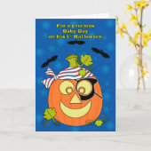 Carte Premier Citrouille d'Halloween de Baby Boy Pirate (Fleur jaune)