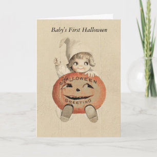 Carte Premier Citrouille d'Halloween de bébé vintage
