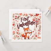 Carte Premier Cupidon de la Saint-Valentin - drapeaux ro (Devant/Arrière en situation)