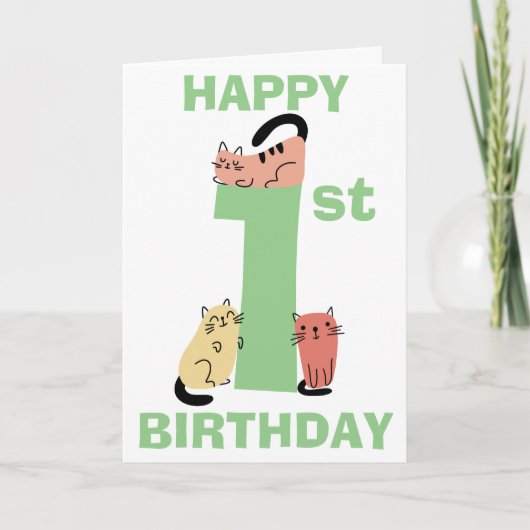 Carte Premier Doodle Chat Anniversaire 1 an Message Pers (Devant)