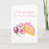 Carte Premier gâteau d'aquarelle de la petite-fille (Devant)