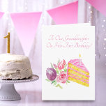 Carte Premier gâteau d'aquarelle de la petite-fille<br><div class="desc">Un joli gâteau d'aquarelle de givre rose avec des fleurs pour une première carte d'anniversaire!</div>