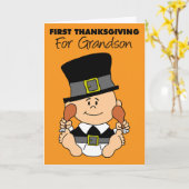 Carte Premier grand-fils Thanksgiving mignon petit pèler (Fleur jaune)