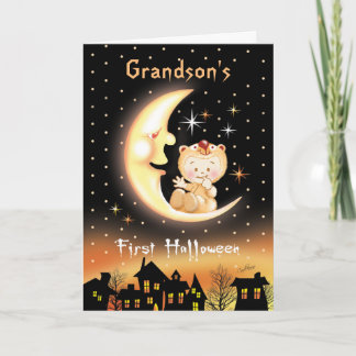 Carte Premier Halloween de petit-fils, bébé de lune