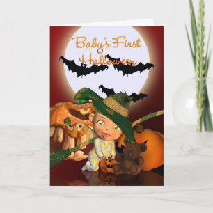 Carte Premier Halloween du bébé avec chauves-souris et c