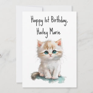 Carte Premier Kitten d'anniversaire avec yeux bleus Pers