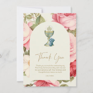 Carte Premier Merci de communion Roses roses roses