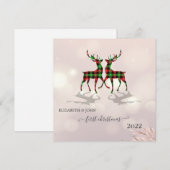 Carte Premier Noël, Cerfs Mignons Plaid Buffle (Devant / Derrière)