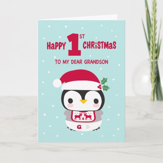 Carte Premier Noël de mon petit-fils avec Baby Penguin (Devant)