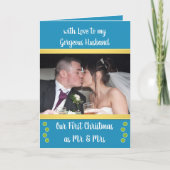 Carte Premier Noël en tant que M. et Mme bleu et vert ph (Devant)