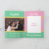Carte Premier Noël en tant que M. et Mme rose et vert ph (Intérieur)