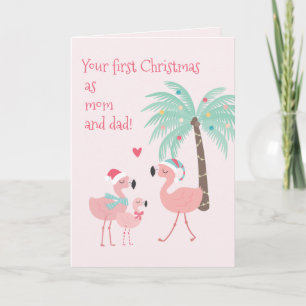 Carte Premier Noël en tant que maman et papa mignonne Fl