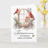 Carte Premier Noël sans votre mari Cardinal Bird (Fleur jaune)