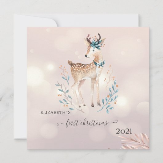 Carte Premier Noël, Vacances Cerf Mignon (Devant)