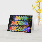 Carte Premier nom "ANGELINA" Fun "HAPPY BIRTHDAY" (Fleur jaune)