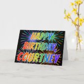 Carte Premier nom : "COURTNEY" Fun "HAPPY BIRTHDAY" (Fleur jaune)