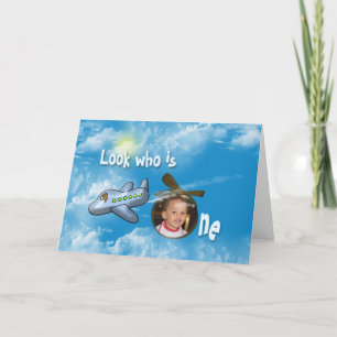 Carte Premier ours d'anniversaire en avion