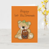 Carte Premier ours de fille d'Halloween (Fleur jaune)