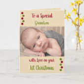 Carte Premier petit Noël trop mignon rouge (Fleur jaune)