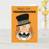 Carte Premier Thanksgiving de bébé Pèlerin mignon (Fleur jaune)