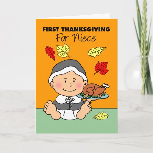 Carte Premier Thanksgiving mignon pèlerin de la nièce (Devant)