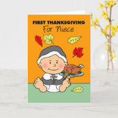 Carte Premier Thanksgiving mignon pèlerin de la nièce (Fleur jaune)