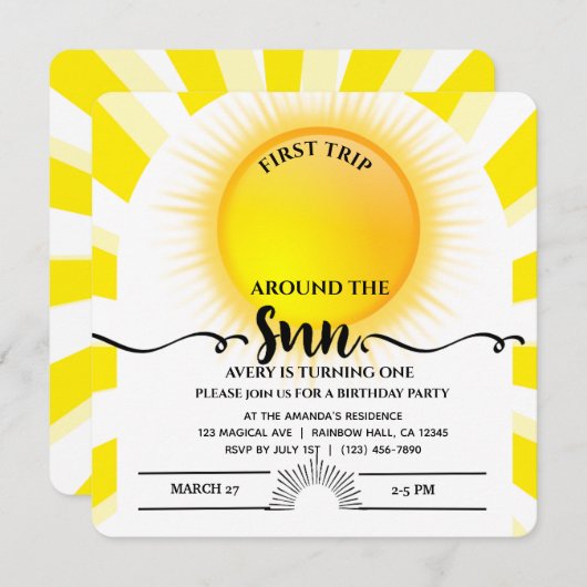 Carte Premier Voyage Autour Du Soleil 1Er Anniversaire C (Devant / Derrière)