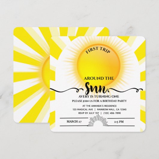 Carte Premier Voyage Autour Du Soleil 1Er Anniversaire C (Devant / Derrière)