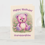 Carte Première bougie de la petite-fille Ourson rose (Devant)