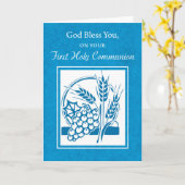 Carte Première Communion, Blé, Raisins Bleus (Fleur jaune)