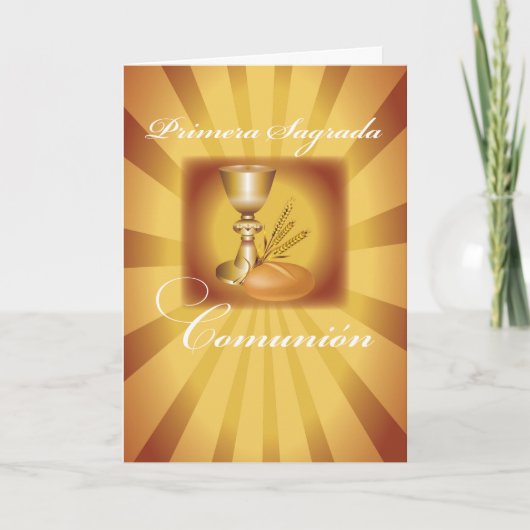 Carte Première communion Chalice, espagnol, Gold Starbur (Devant)